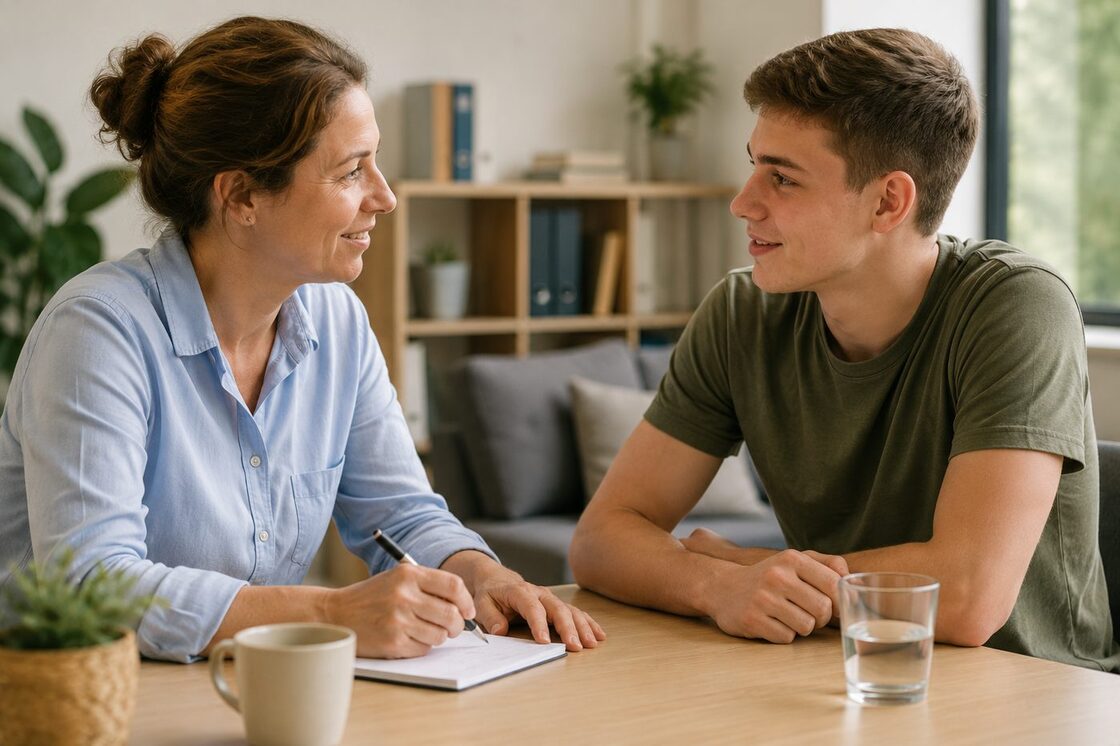 Persoonlijk gesprek tussen begeleider en cliënt bij Zorg Buddie